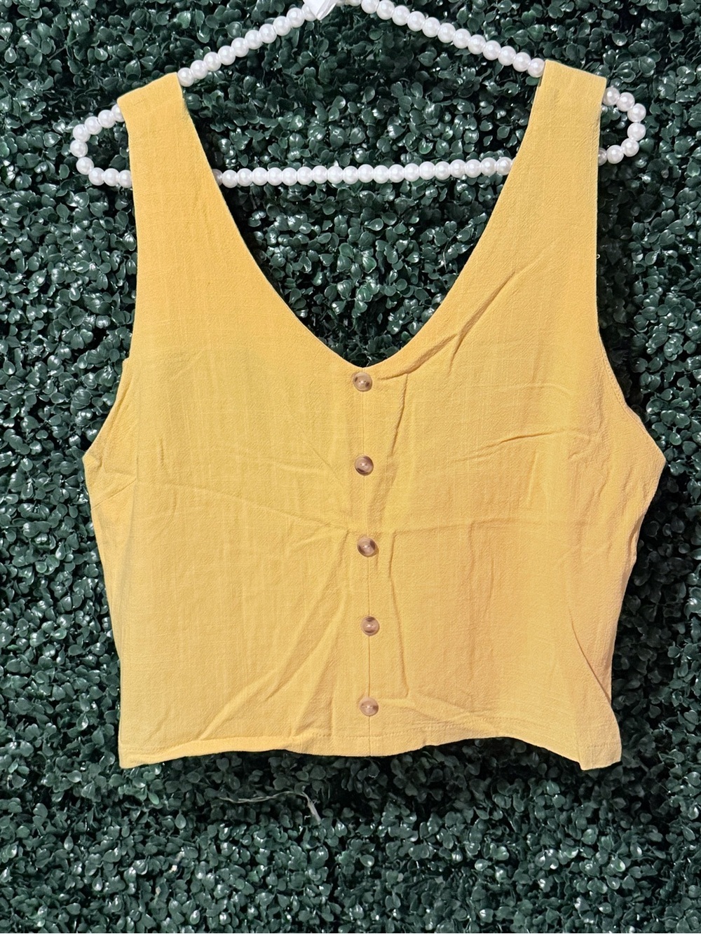 Sleeveless Button-Front Crop Top in Mustard Yellow